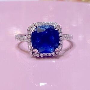 💛 925 Blue Sapphire & White CZ Ring